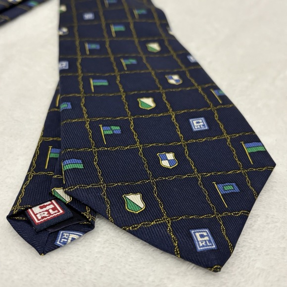 Chaps Ralph Lauren 100% Silk Necktie Navy Blue Crest Flag Preppy Men's Tie - Picture 8 of 12